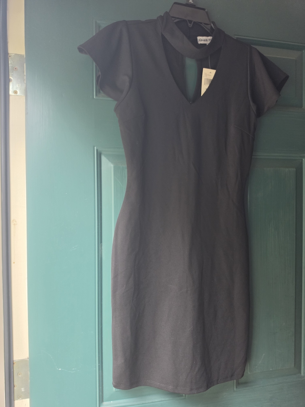 Almost Famous Black Choker-Neck Mini Dress